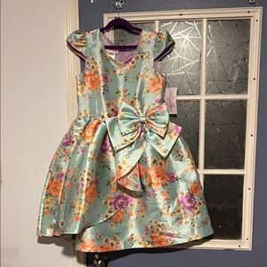Bonnie Jean Mint Floral Satin Dress with Bow size 14 girls NWT